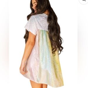 Queen Of Sparkles White Iridescent Sequin Cape Back Dress Size Small